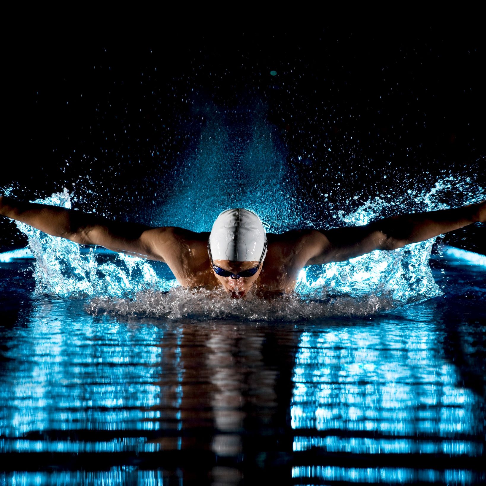 A swimmer swimming.